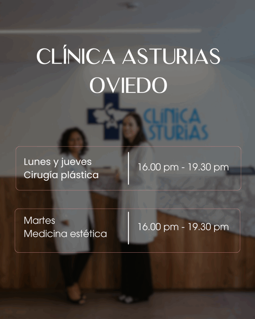 Fotografía mostrador de clínica Asturias con las doctoras Cristina Burgos y Diana la Jara. Texto información de atención en la clínica Asturias