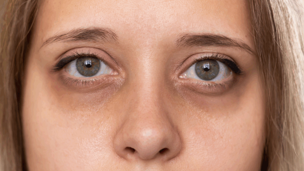 Foto de tercio superior facial de mujer, se aprecian ojeras oscuras marcadas